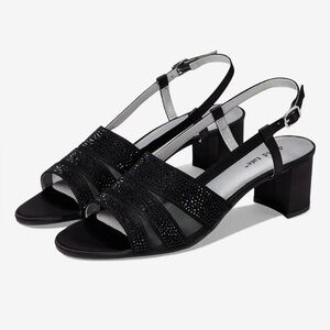 David Tate Sparkle Black Adjustable Slingback Formal Dressy Block Heels 11 Wide